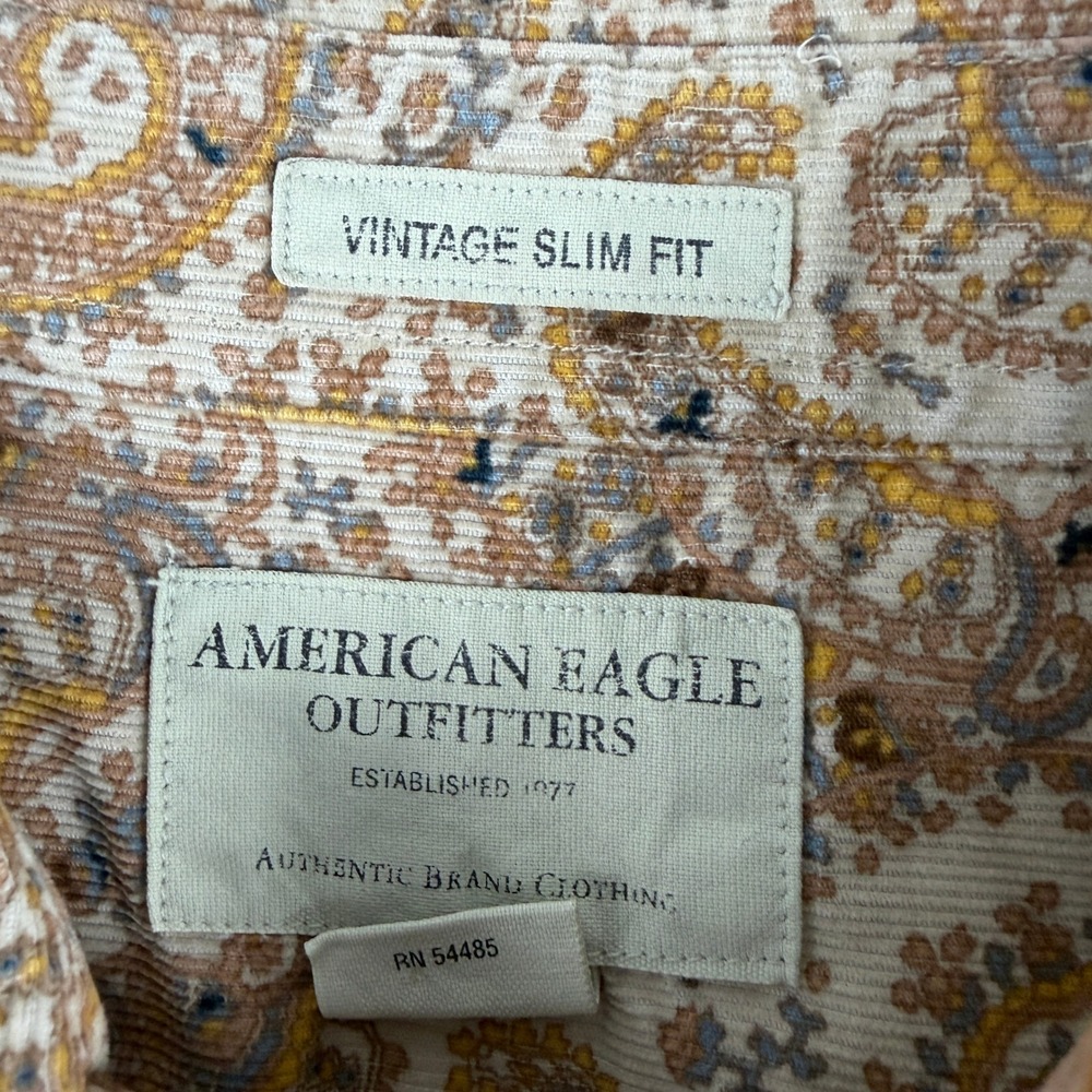 American Eagle Shirt Mens L Tan Paisley Corduroy Vintage Western Pearl Snap - Picture 3 of 11